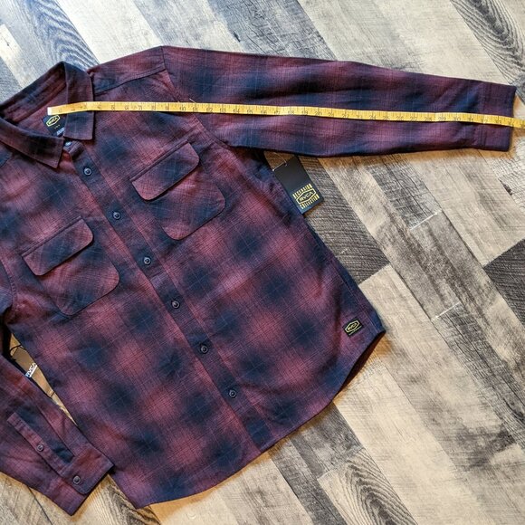 RVCA Dayshift Cotton Flannel Shirt Red Black Plaid Button Down - Picture 6 of 7